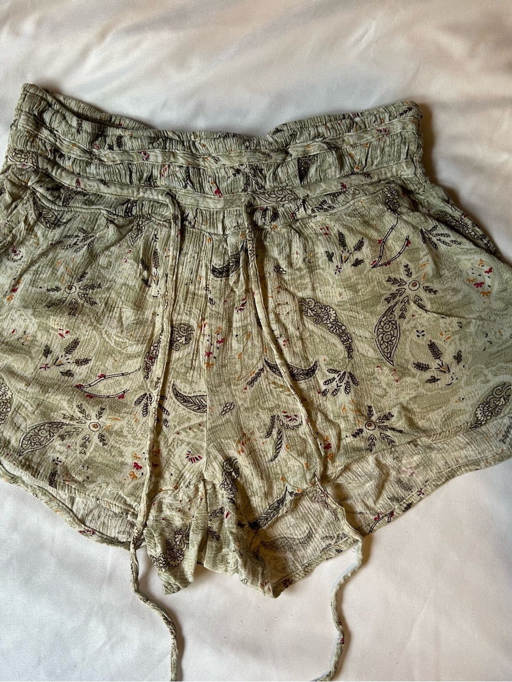 Sincerly Jules Olive Paisley Drawstring Athletic Shorts